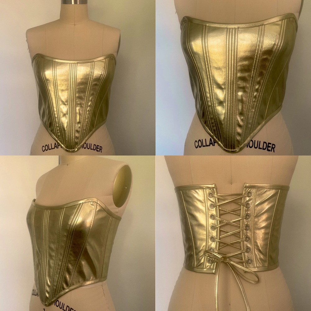 JBL Metallic Gold Strapless Corset Crop Top